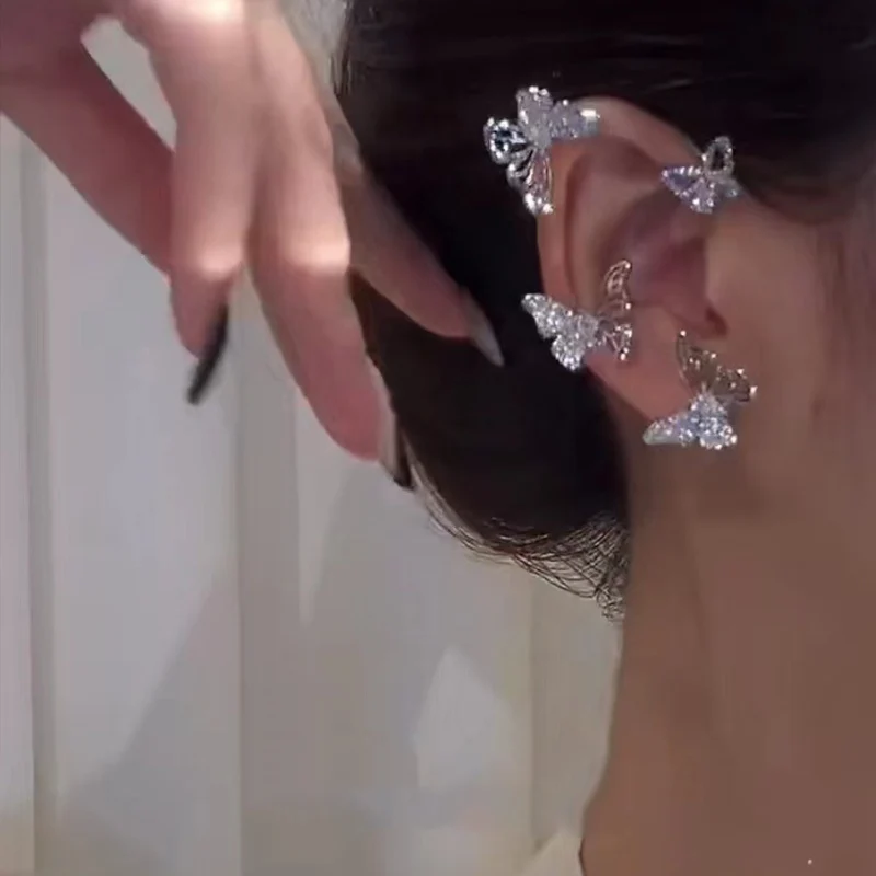 Exquisiter funkelnder Zirkon-Blätter-Ohrklemm-Ohrstecker für Damen, silberfarbene Kubikzirkonia-Ohrringe, Partyschmuck – Detail 11
