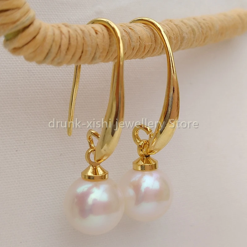 

AAA+ 7-8mm White Round Seawater Akoya Hook Dangle Earrings At Daily Girl's Gift Women Free Shipping