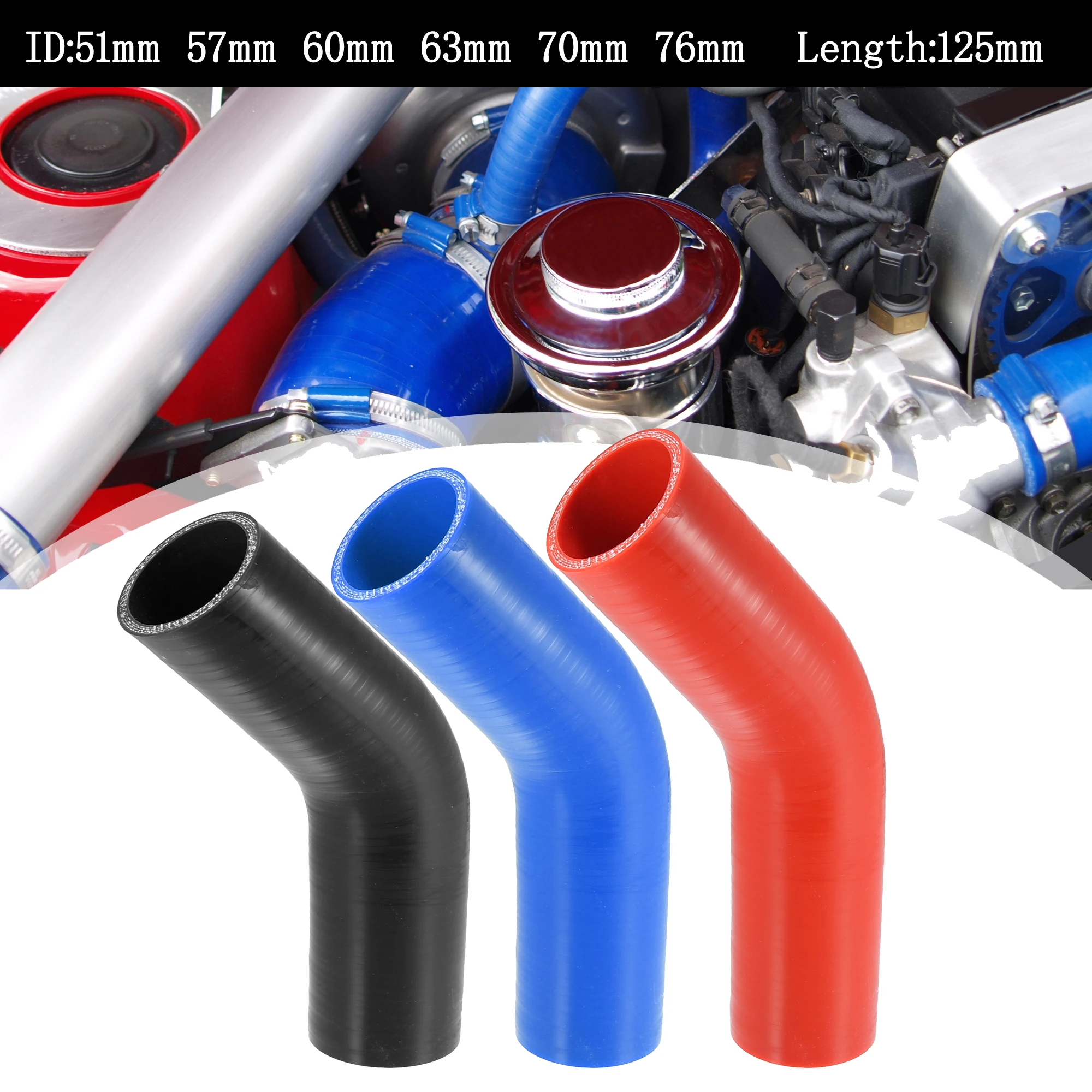 Uxcell 51mm-76mm ID 45 Degree Silicone Reducer Hose Silicone Hose Coupler Intercooler Tube Red for Car Intercooler Intake Piping