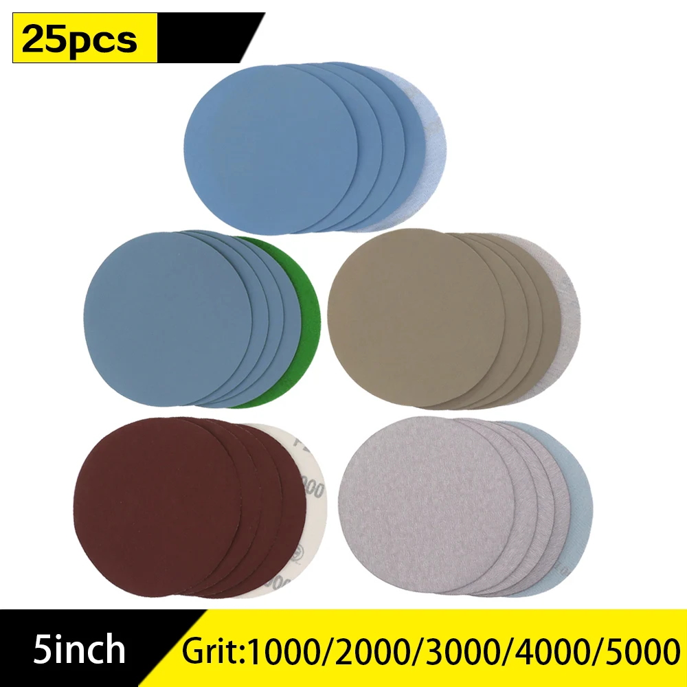 

5 Inch Dry & Wet Sanding Discs 125 mm Assorted 1000/2000/3000/4000/5000 Hook and Loop Sandpaper Disk Sanding Sheet for Polishing