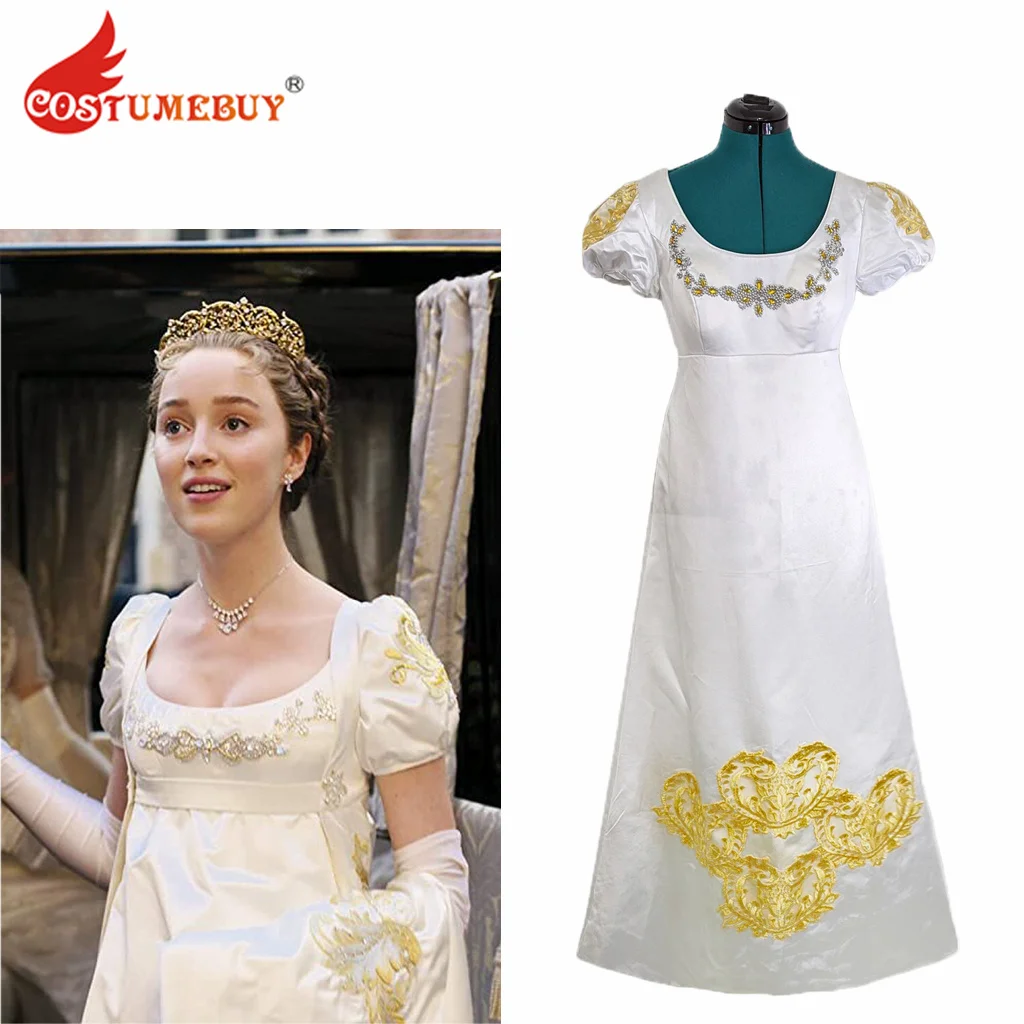 Daphne Cosplay Costume Regency Dress White High Waistline Dress Ball Gown Wedding Dress for Adult Women