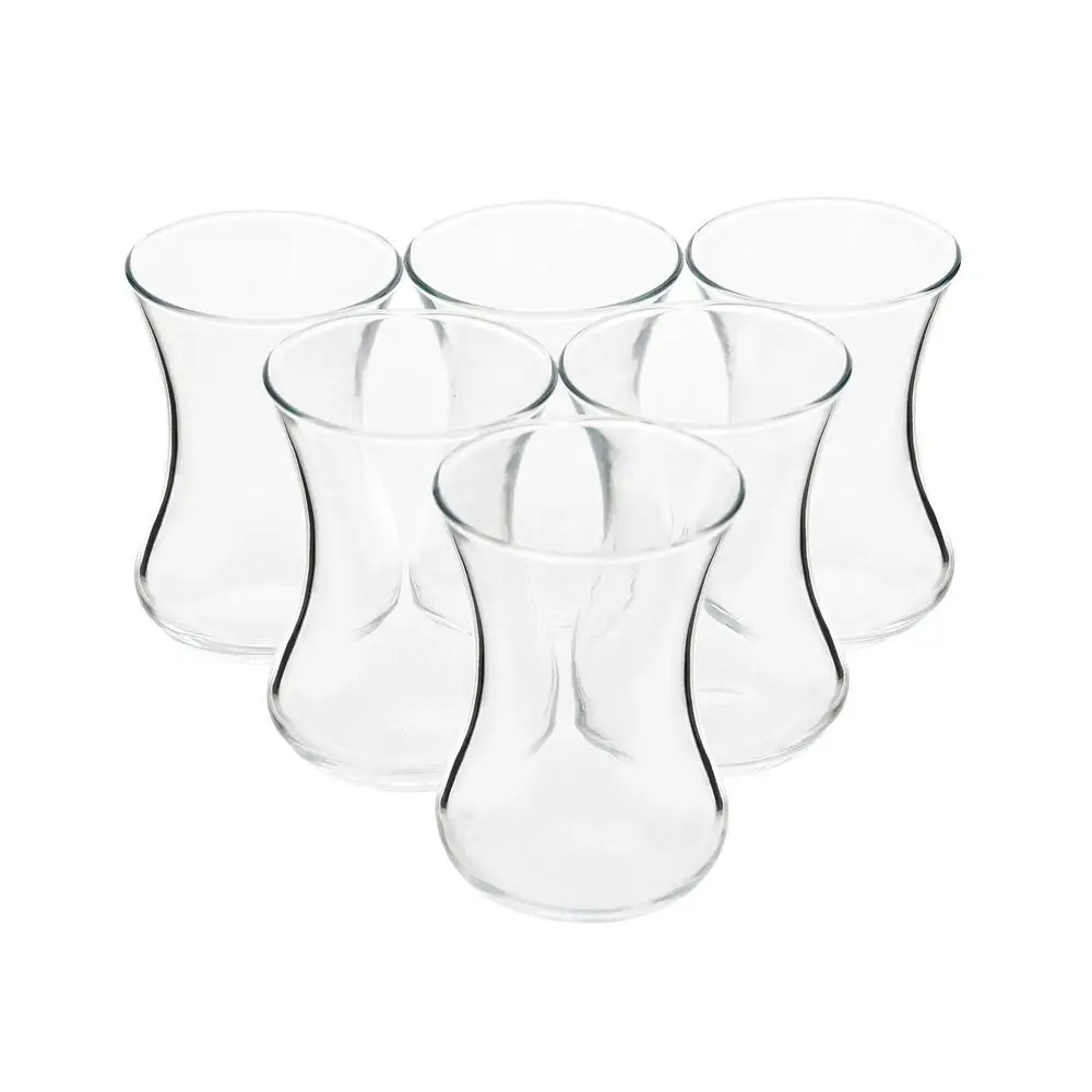 Set of 6 thin waist turkish tea cups high quality glasses-5 o'clock presentation serving for 6 people each glass 130 cc