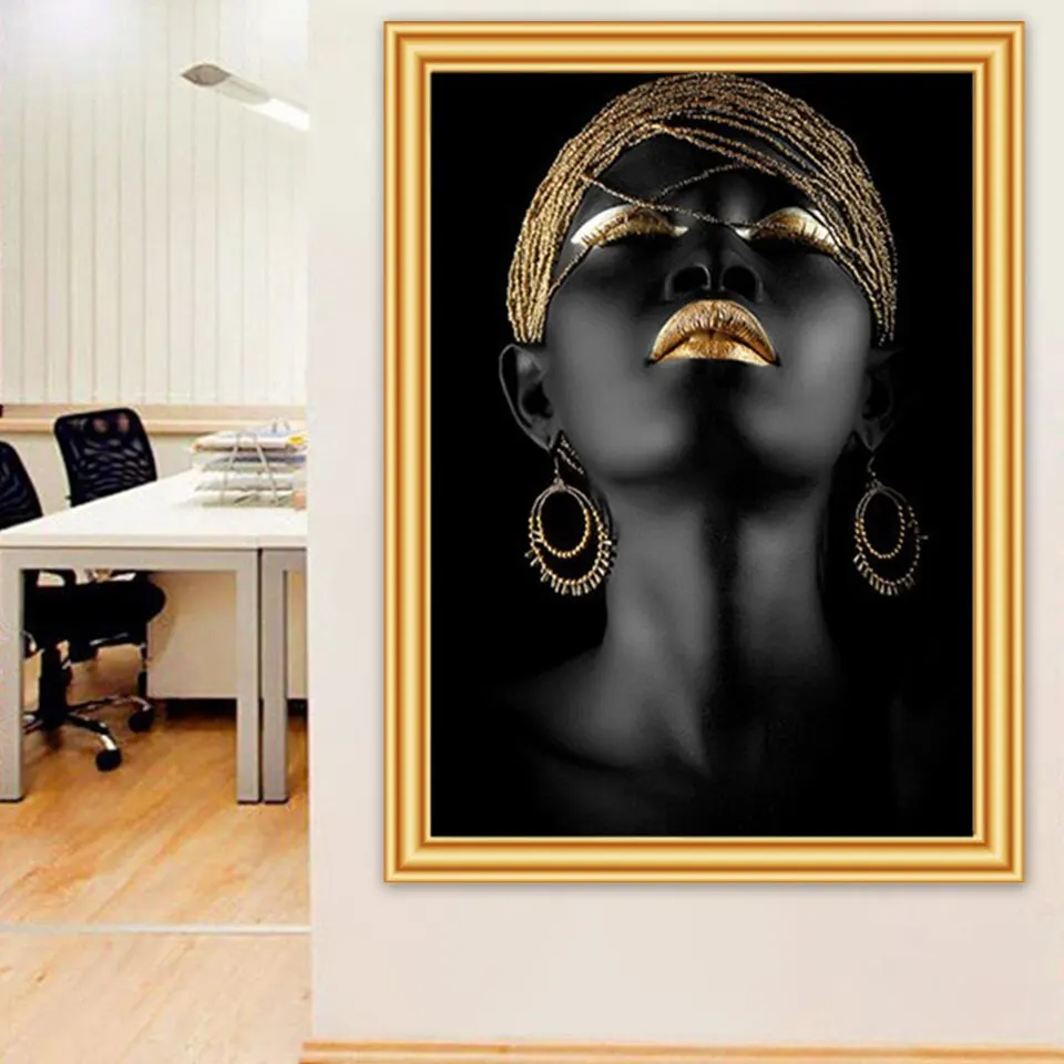 5D DIY Diamond Painting Black White Gold Modern Woman Cross Stitch Diamond Embroidery Mosaic Art Picture 70*100