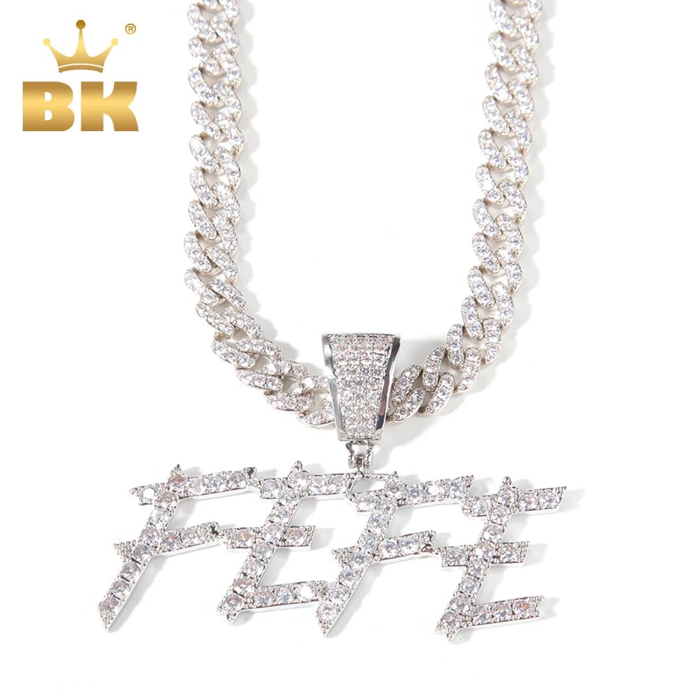 THE BLING KING Custom Large Size Sharp Cursive Initial Letter Pendant Tennis Chain Iced Out Cubic Zircon Necklace Hiphop Jewelry