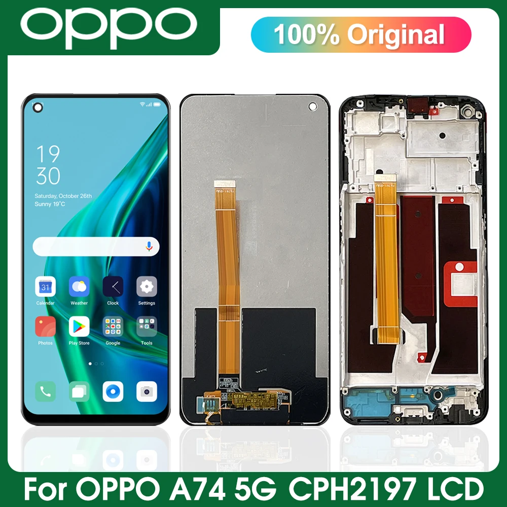 

6.5" Original For Oppo A74 5G LCD Display Replacement+Touch Screen Digitizer, For OppoA74 5G CPH2197 CPH2263 Display, with Frame