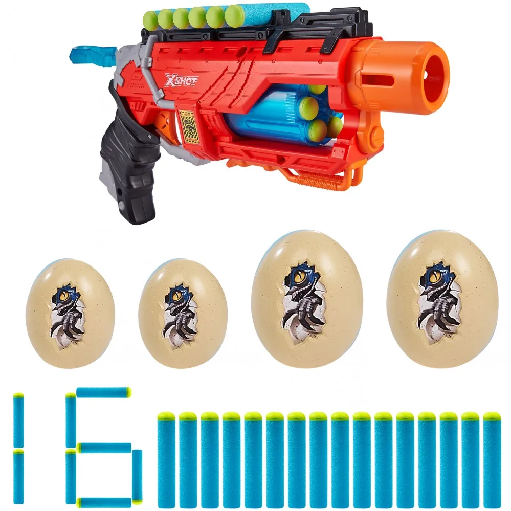 Gun with ammunition and 4 eggs dino attack X-Shot, toy guns, foam rubber bullets, toy gun, foam darts gun, toy guns, darts guns, aim toys, child darts gun