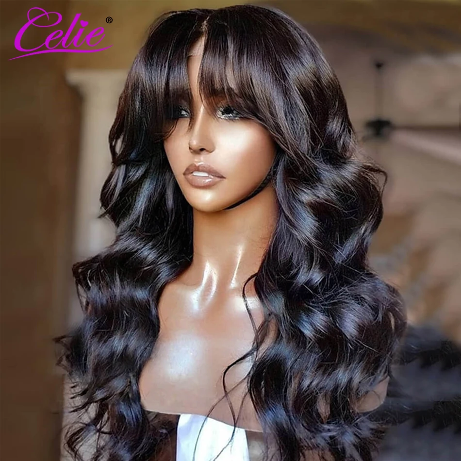 Celie Glueless Body Wave Lace Closure Wig Wear&Go Lace Front Wigs With Bangs Pre Plucked Lace Front Human Hair Wigs