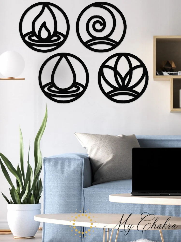 My Chakra-Wood Wall Art Decor, 4 Elements, black Color Modern Nature Desert Home Office New 3D Creative Stylish Livining Room