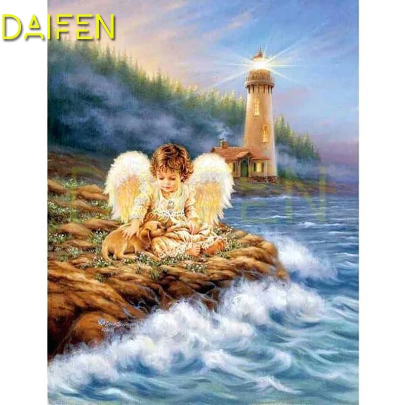 Full Square Diamond mosaic Angel baby deer wing Full Round Diamond embroidery Waves Lighthouse DIY Diamond painting Cross stitch