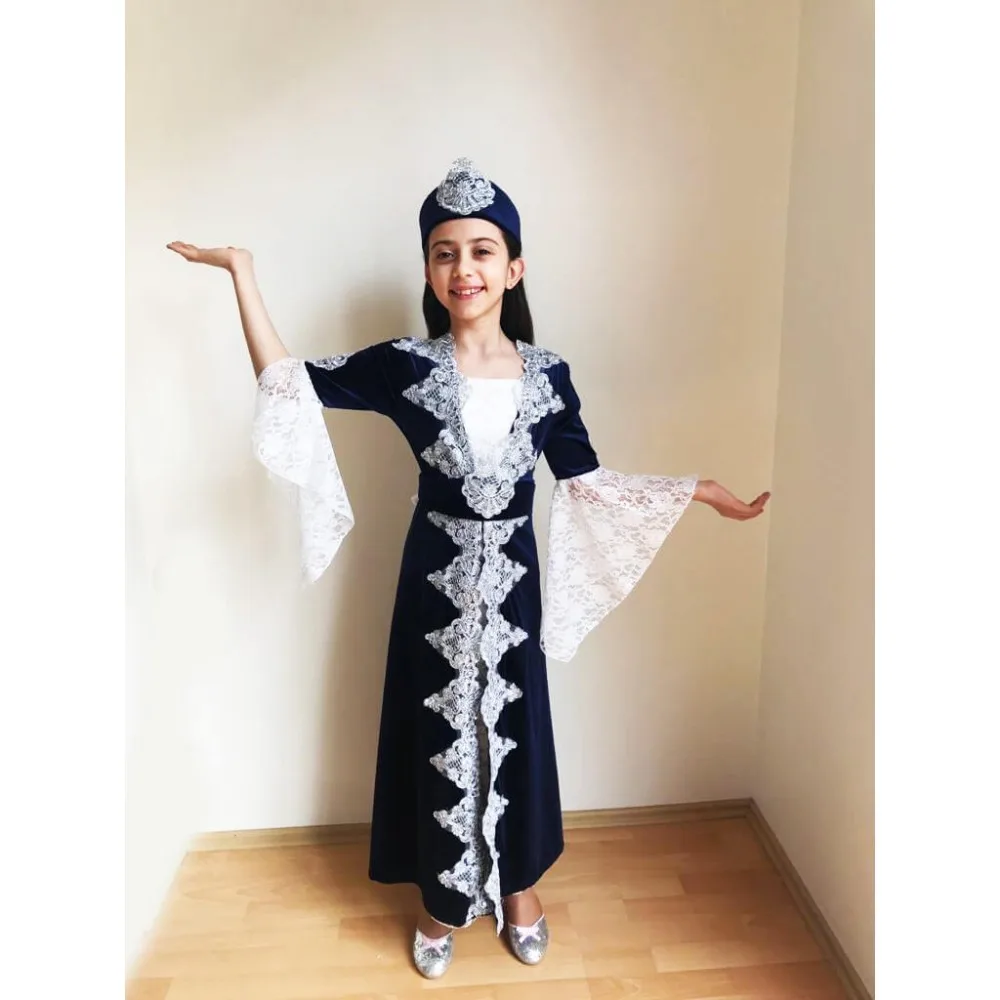 BİNDALLI KAFTAN MODELS 4 PIECE CHILD BİNDALLI KINA DRESS set navy blue birtday gift special day henna girl mevlüd abaya