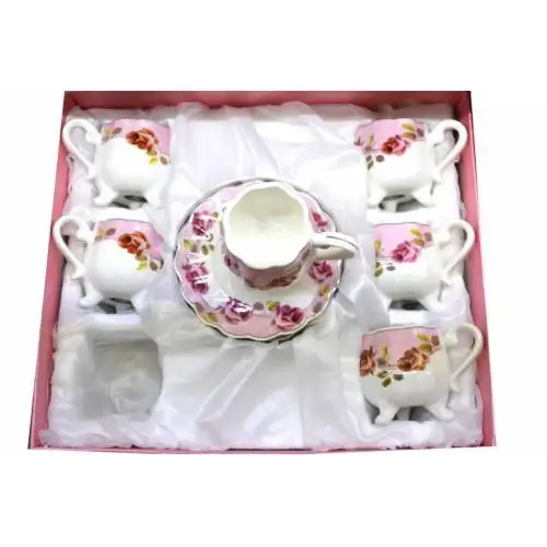 

DOLBOVİ 6 Person 12 Piece Porcelain Pink White Flower Pattern Coffee Cup Set Coffee Set teaware cup tea handmade bowl beautiful mugs turkish tea set vintage Saucer creative Latte Cup free shipping products service coff