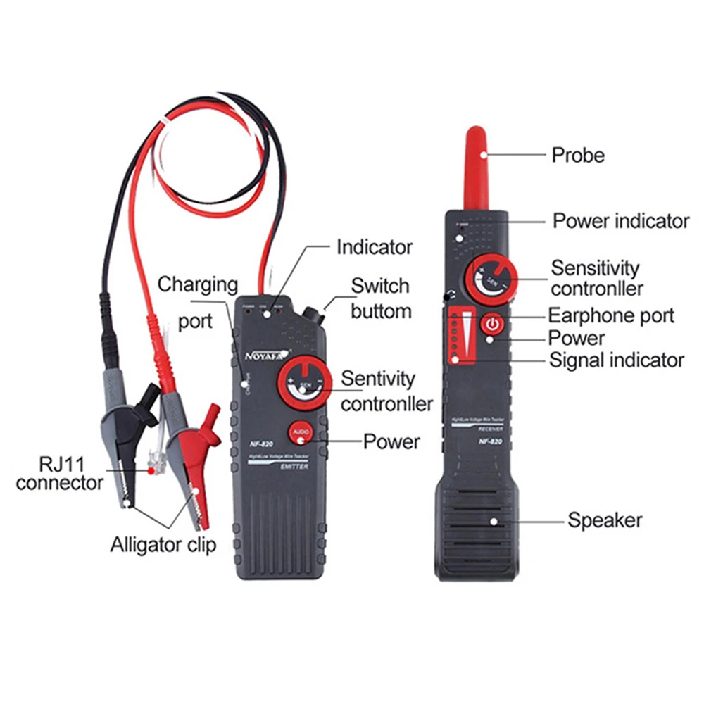 Imagem -02 - Noyafa-localizador de Cabos Subterrâneos com Jacaré Anti-interferência Alta e Baixa Tensão Network Wire Tracker Nf820