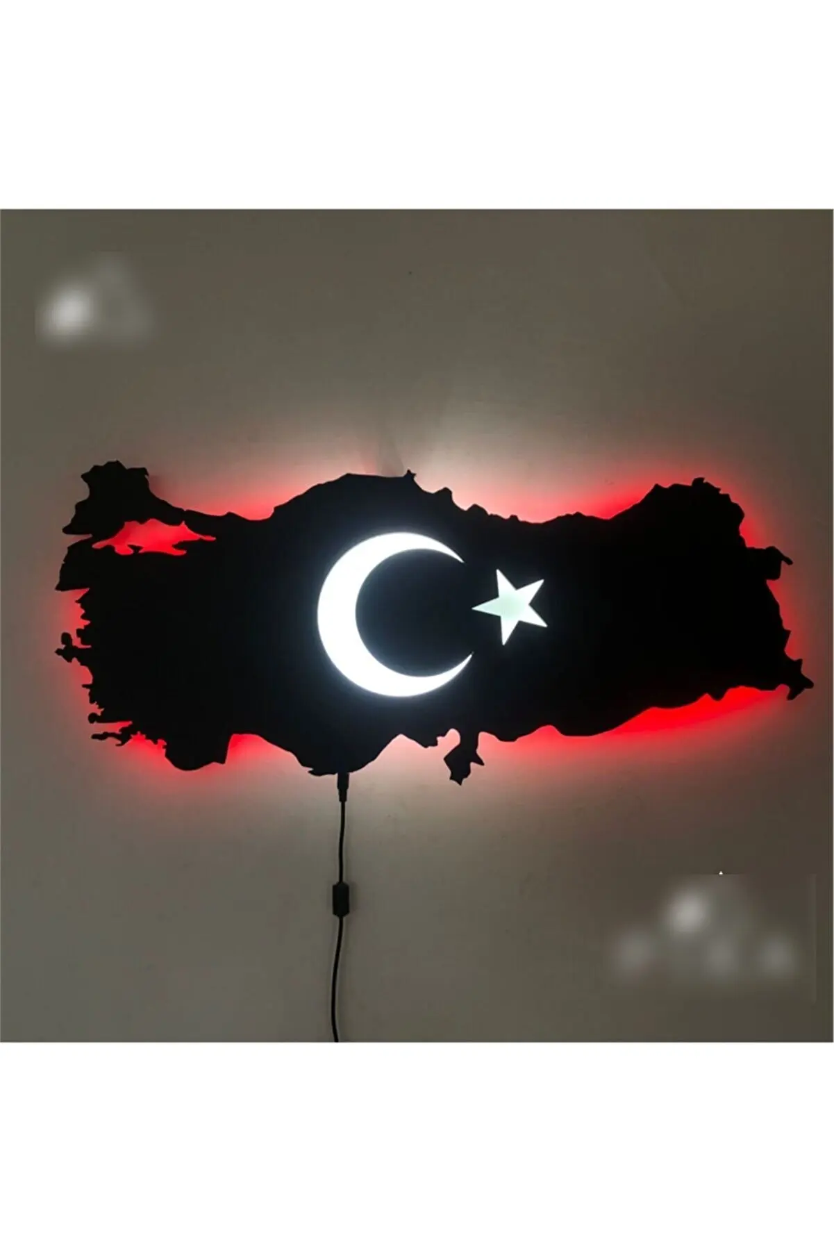 Led Illuminated Turkey Map Table Flag LED Illuminated Wall Painting Led Illuminated Wooden 3 mm Mdf Decorative Table 50X35cm Ill