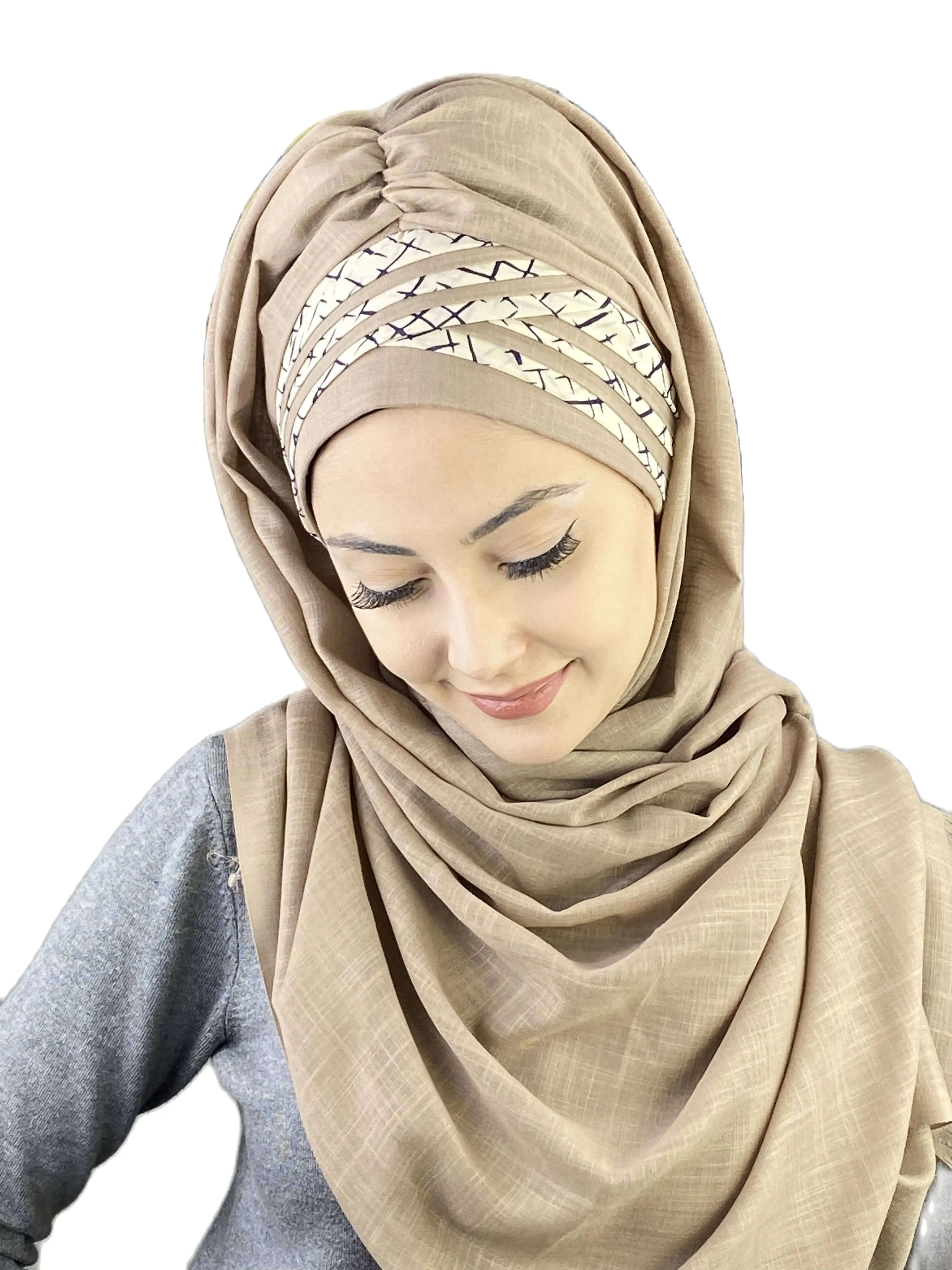 New Fashion 2022 Hijab Islamic Women Winter Scarves  Muslim Products Hat  Foulard Stone Color Short Striped Cross Draped Shawl