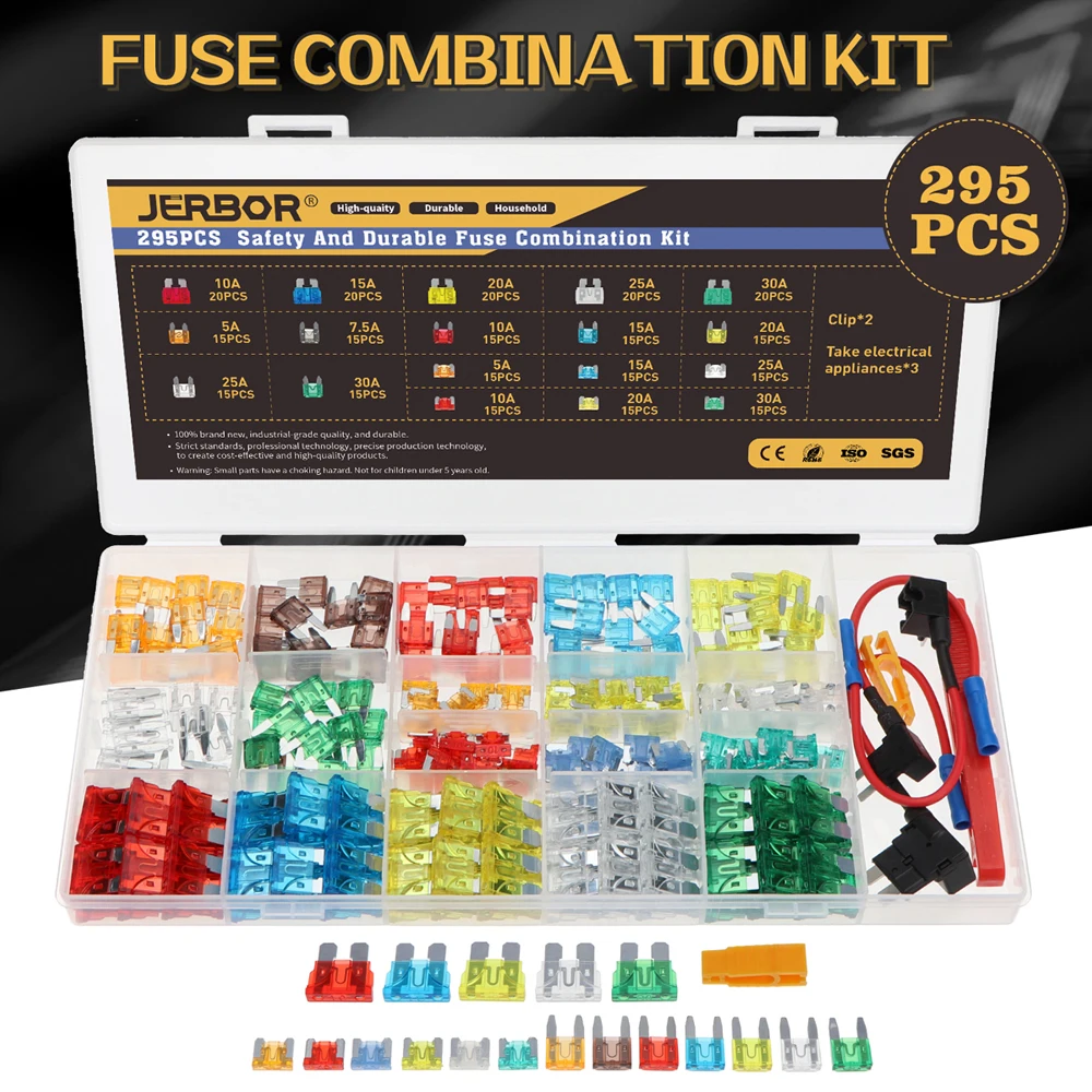 

295pcs Mini Blade Fuse Mixed Mini Car Blade Fuse Set Standard Fuse 5A 7.5A 10A 15A 20A 25A 30A For Truck Boat Car Accessories