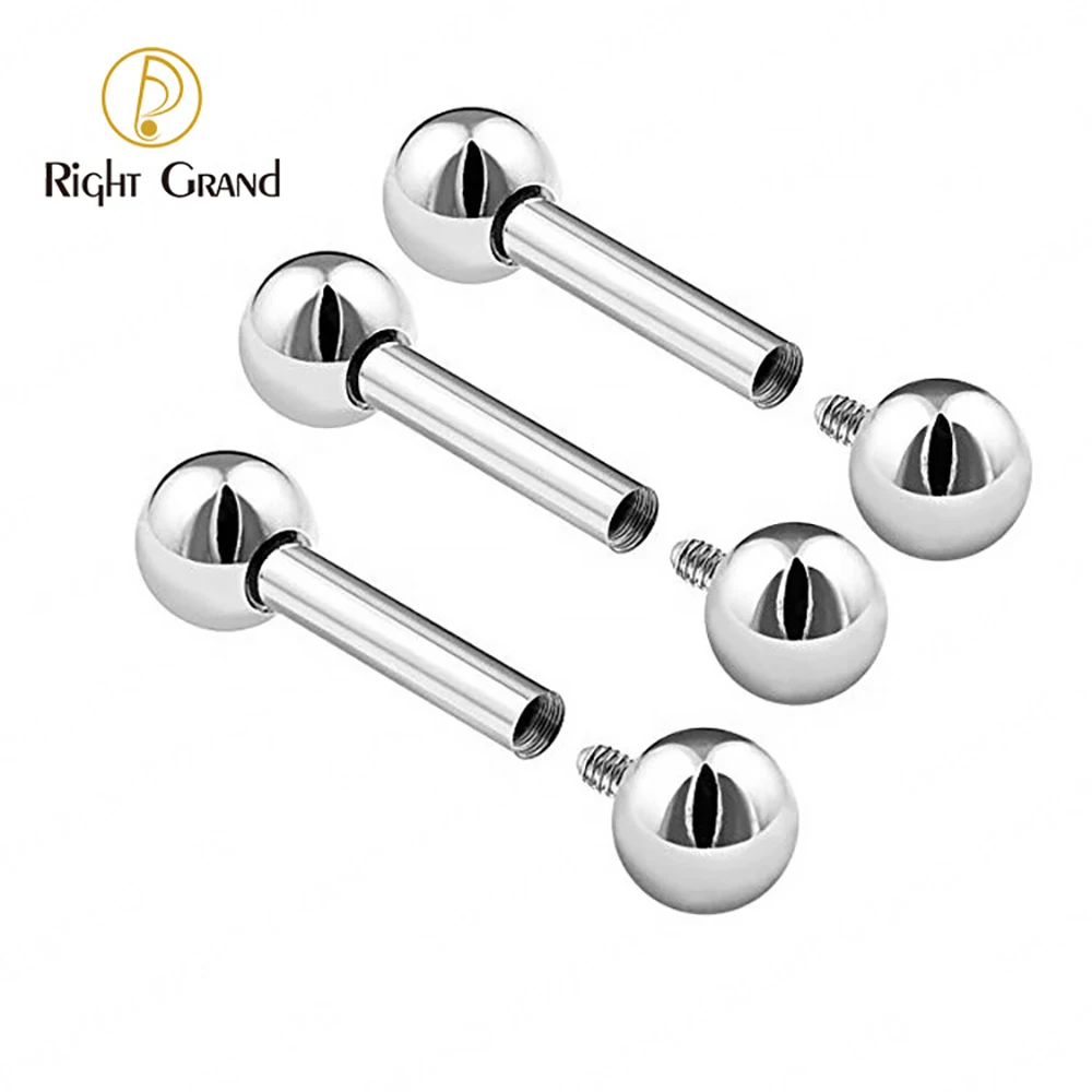 5pcs/lot Right Grand Implant Grade Titanium ASTM F136 Internal Thread Straight Barbells Tongue Ring 12/14/16/19/20/22/25mm Bar