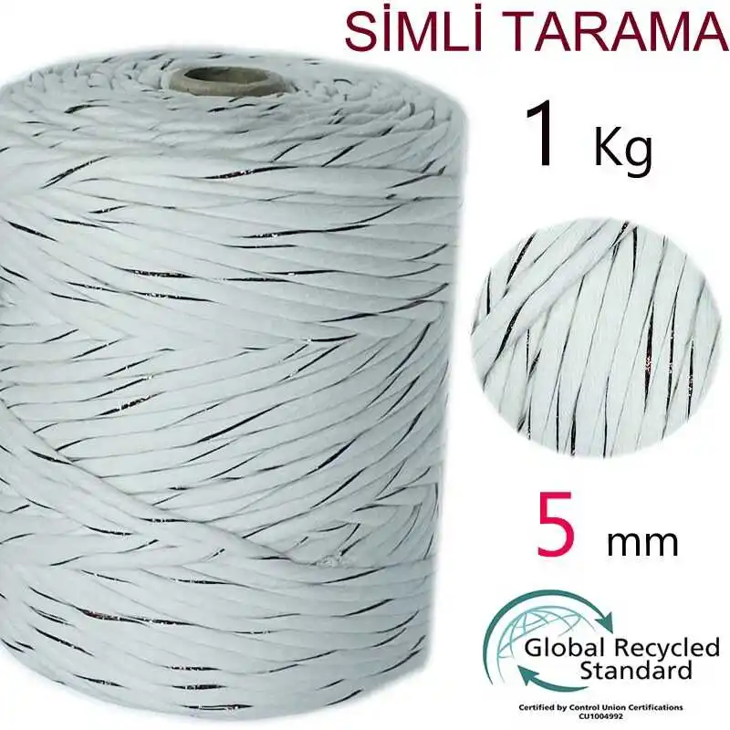 Algodão Bobin Macrame Rope - 5mm 1kg 240m - Single Twist - 4 cores - Silver - Gold - Metalic - Brass - Wall Decorations, Bag, Pillow, Swing, Party, Cord, Wedd, Thread, Home Textile, Polyester, Glitter, 1 - DIY