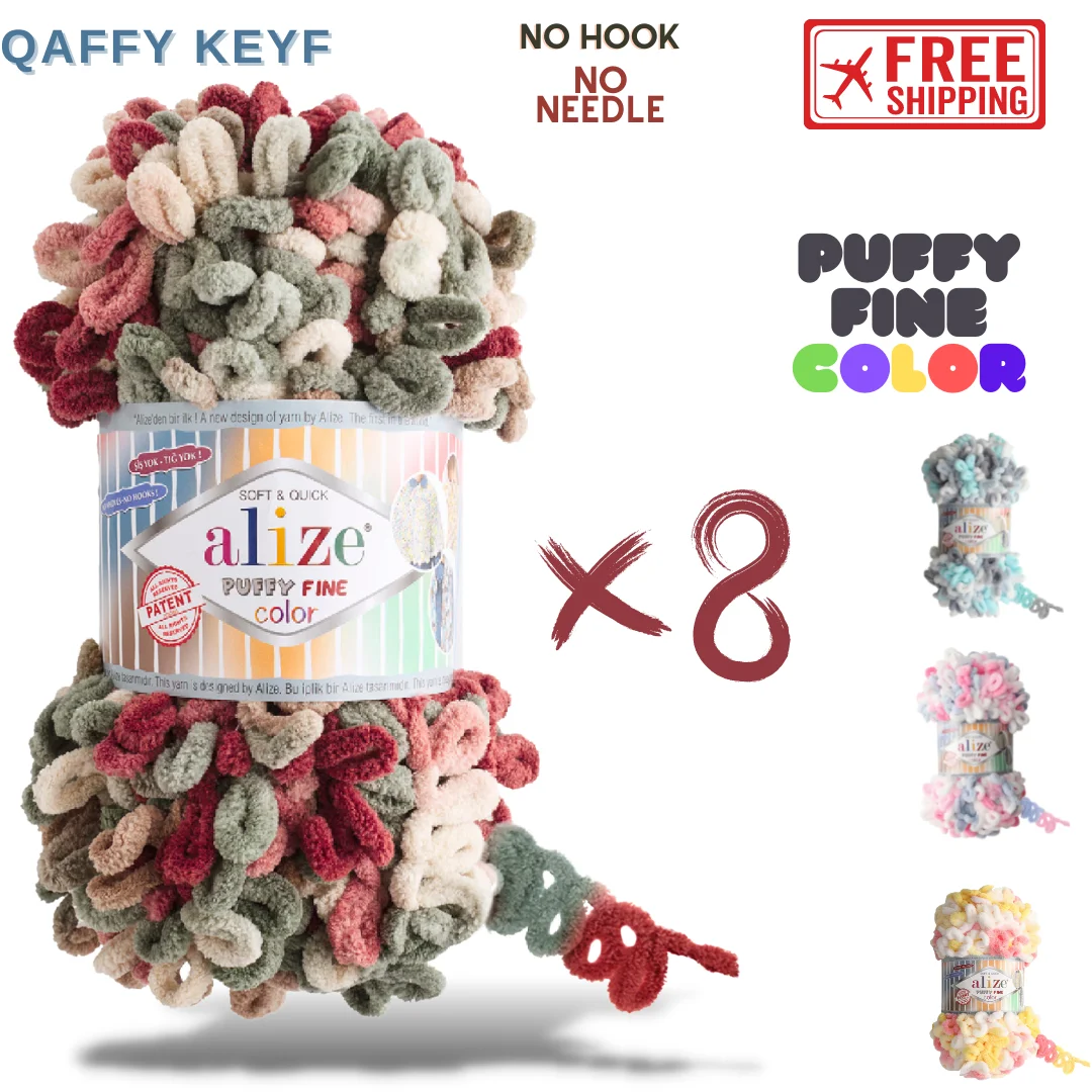 Alize Puffy Fine Color 8 PCS Free Shipping Soft Bulky Amigurumi Doll Threads Yarns For Knitting And Crochet Tricots DIY Loop