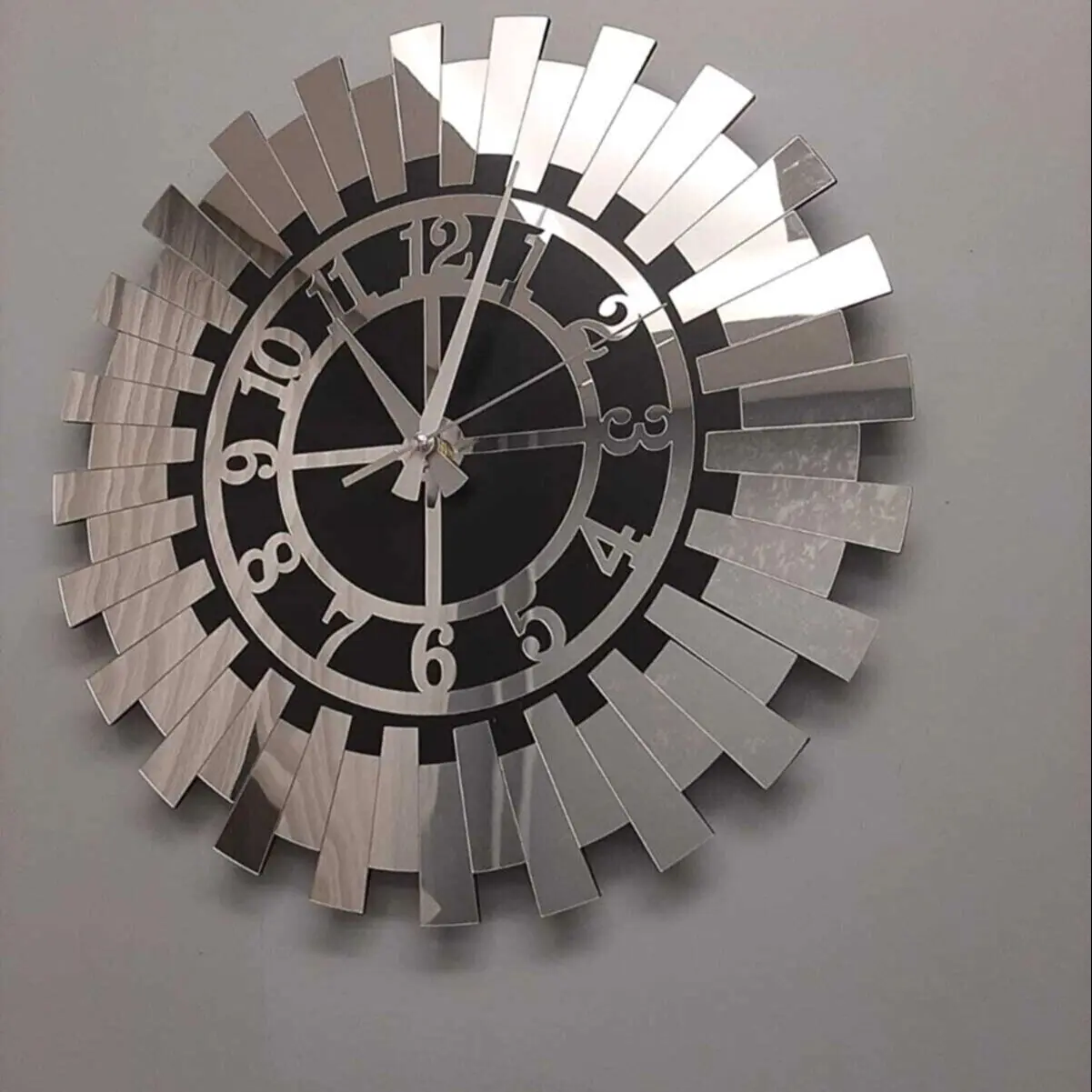 Stylish Modern Decorative Silver Sun Wall Clock Wooden Plexi 40*40 Cm For Home Dokerasyon For Office From Turkey Настенные часы