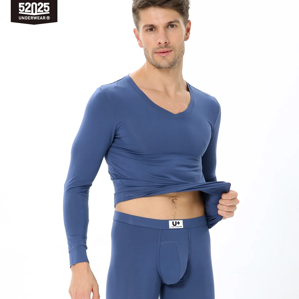 

52025 Men Thermal Underwear Silky Soft Modal V-neck Long Johns Comfortable Base Layer Close Fit Sexy Look Thermals For Men