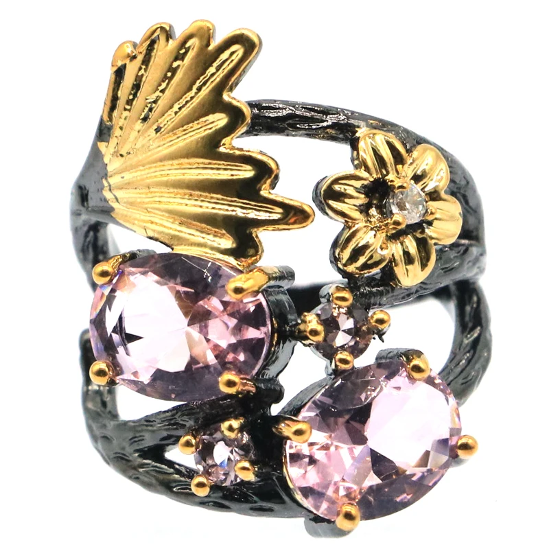 Buy 4 Get 1 Free 25x20mm 6.2g White Bright Cubic Zircon Pink Kunzite For Woman's Black Gold Silver Rings Eye Catching