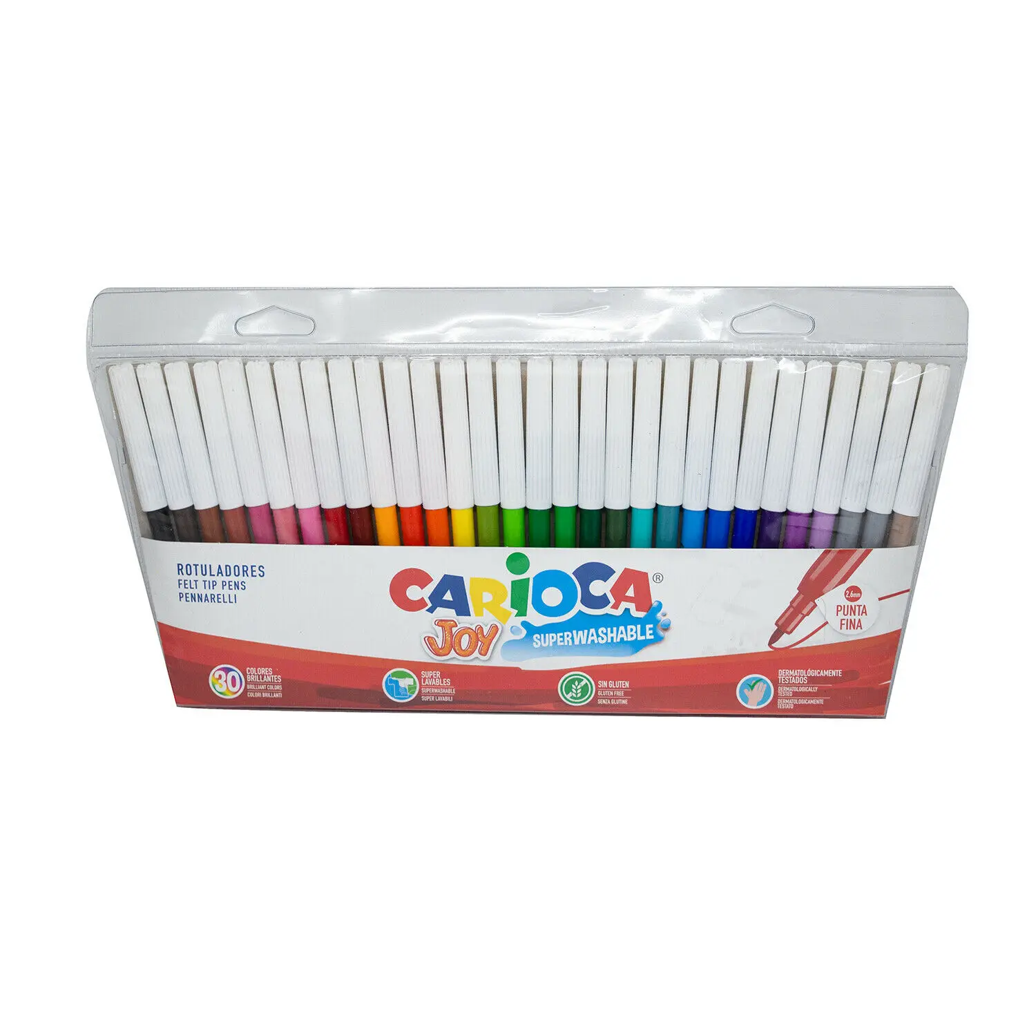 CARIOCA®JOY 12/24/30 pens with washable ink, super washable Super washable, synthetic fine tip 2,8mm, blocked tip, MULTICOLOR, bright colors, PACK, school use box