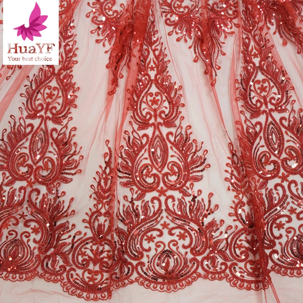 1 Elegant Wine Red French Embroidery Handmade Tulle Lace Net Fabrics With Beads For Girl Dress HY1657