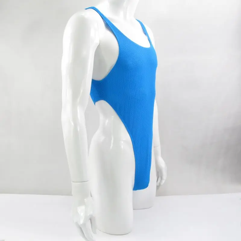 G528D Mens bodysuit Thong Leotard Deep U Back Nylon spandex slightly C-thru honeycomb mesh