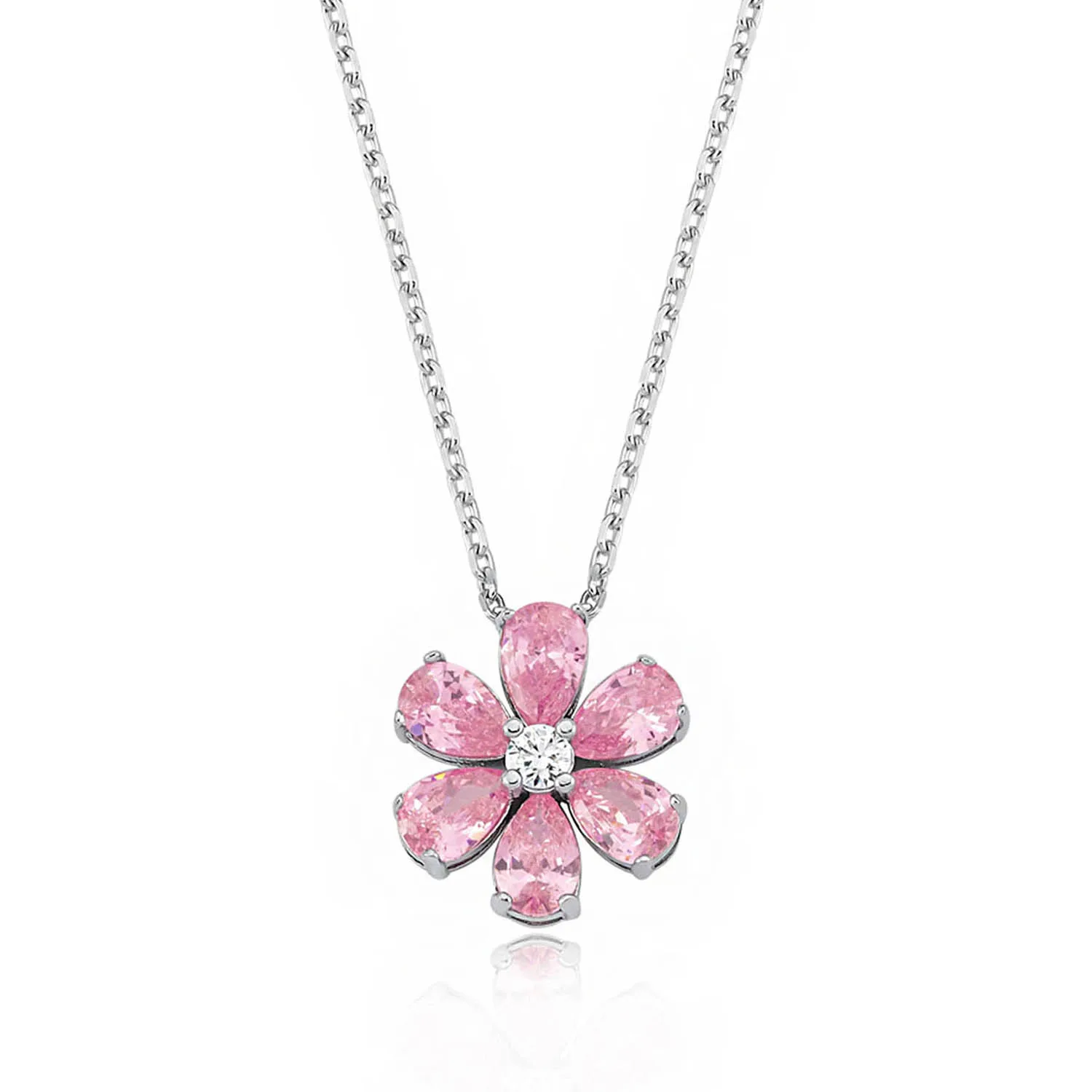 Valori Jewels Forget Me Not Necklace , 2 Ct Zircon Pink Pear Gemstone , Rhodium Plated ,925 Silver, Fine Jewelry