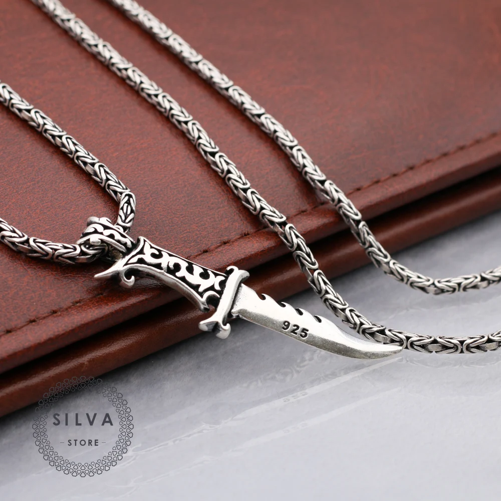 Silva Original 925 Sterling Silver Dagger Pendant Necklace for Men S925 silver fashion Jewelry Gift Mens Cable Chains