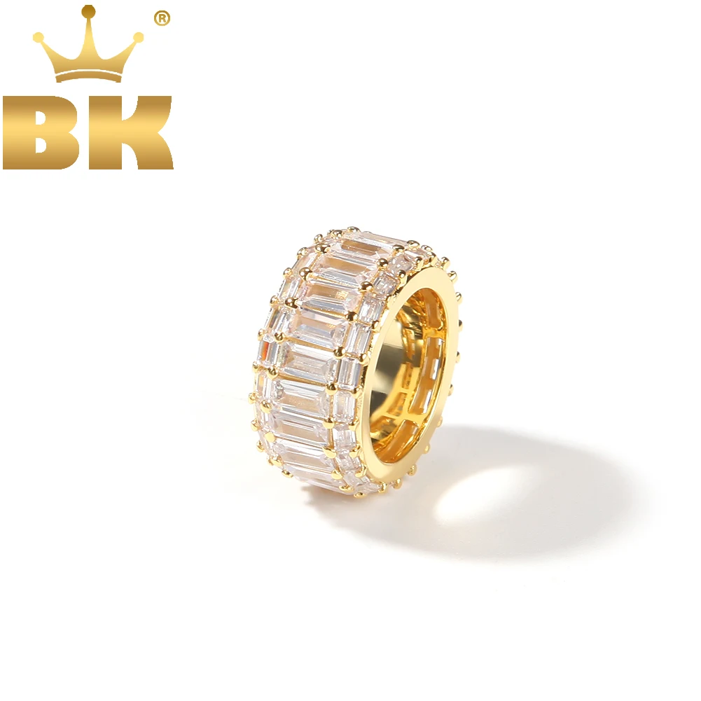 THE BLING KING 11mm Square CZ 3 Rows Hiphop Iced Out Baguettecz Ring Gold/White Gold Color Fashion Men Women Party Rings Jewelry