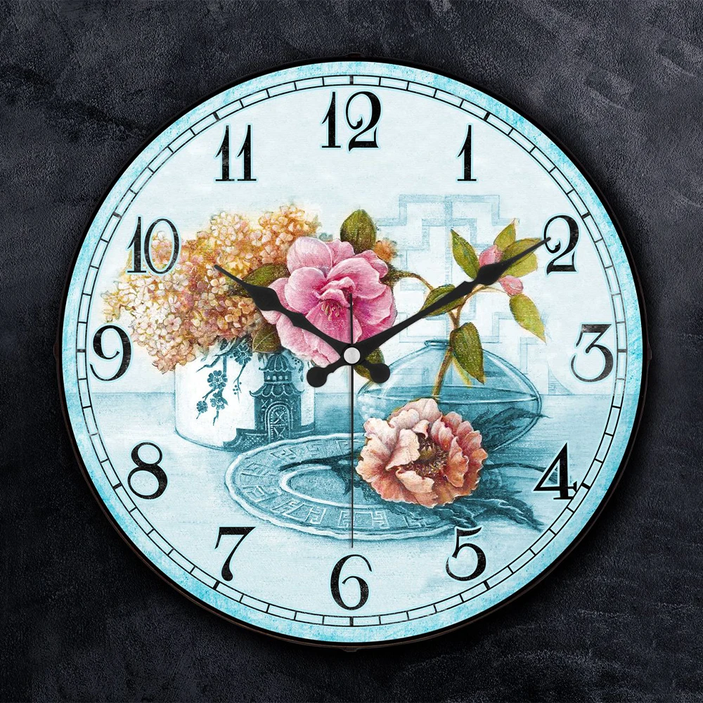 Flower Pattern Decorative Plastic Kitchen Wall Clock 25 cm Home Wall Clock Interiors Decoration Home Decoration Hanging Watch