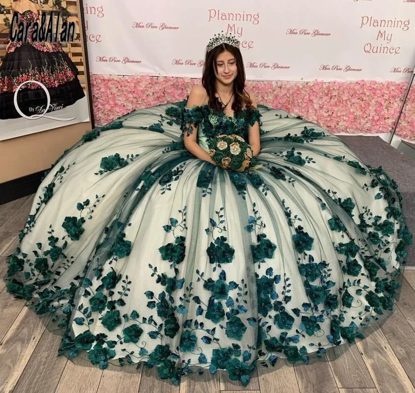 Vestidos De XV Años 2023 Quinceanera Dresses 3D Floral Appliqued Beading Sweet 16 Birthday Gowns Mexican Girls Brithday Wear