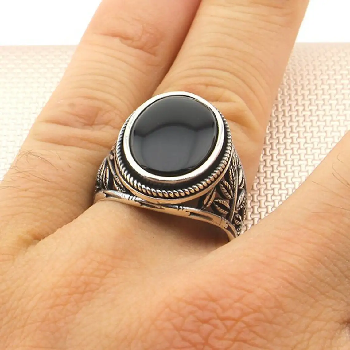 925 Sterling Silver Bough Rings Ottoman Exculusive Black Onyx Men’s Rings For Daily Collocation Jewelry Ring Accessories