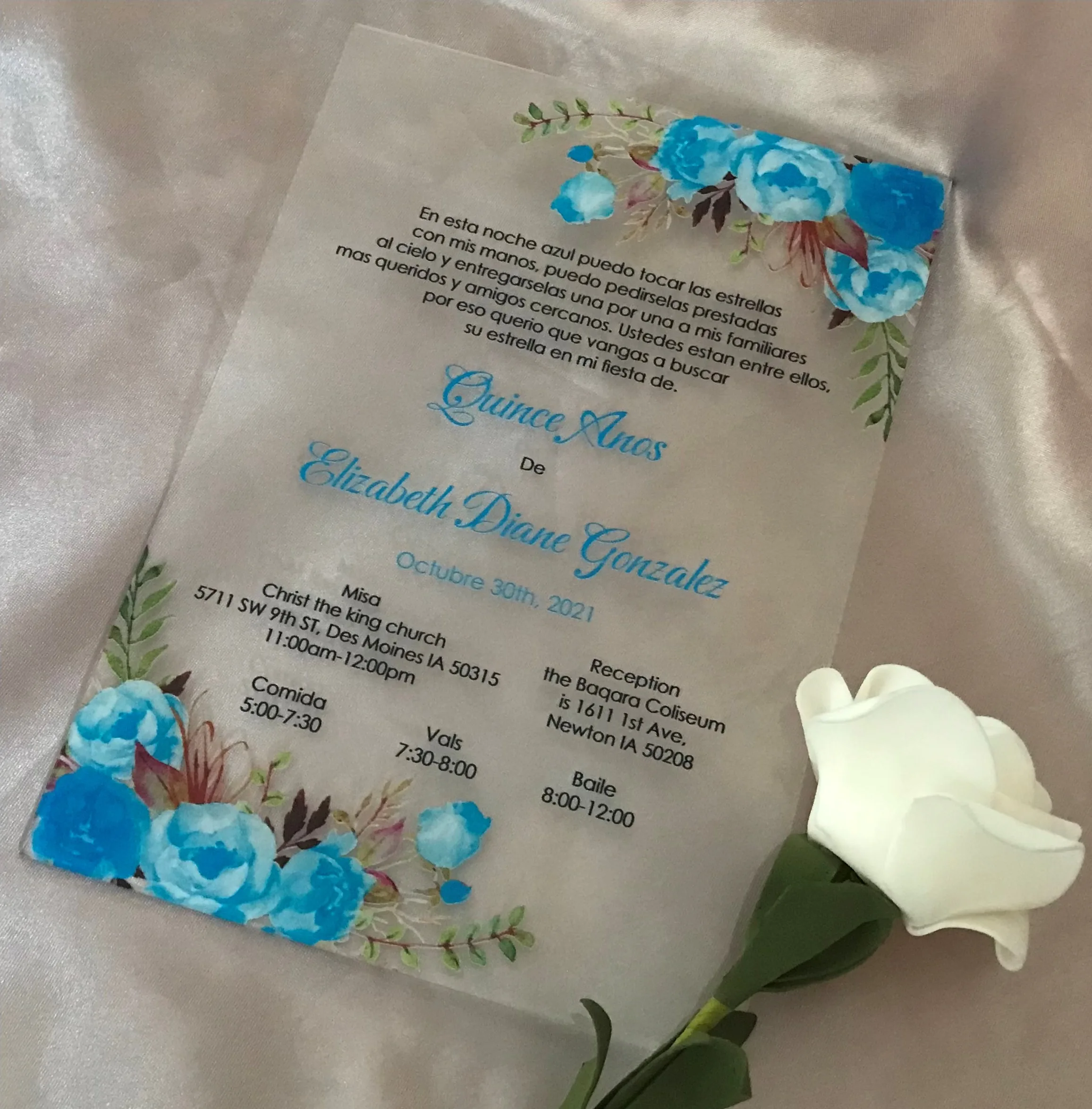 

Custom Acrylic Wedding Invitation, Light Blue Rose,Peony, Anniversary, Baby Shower Invitations, 10Pcs