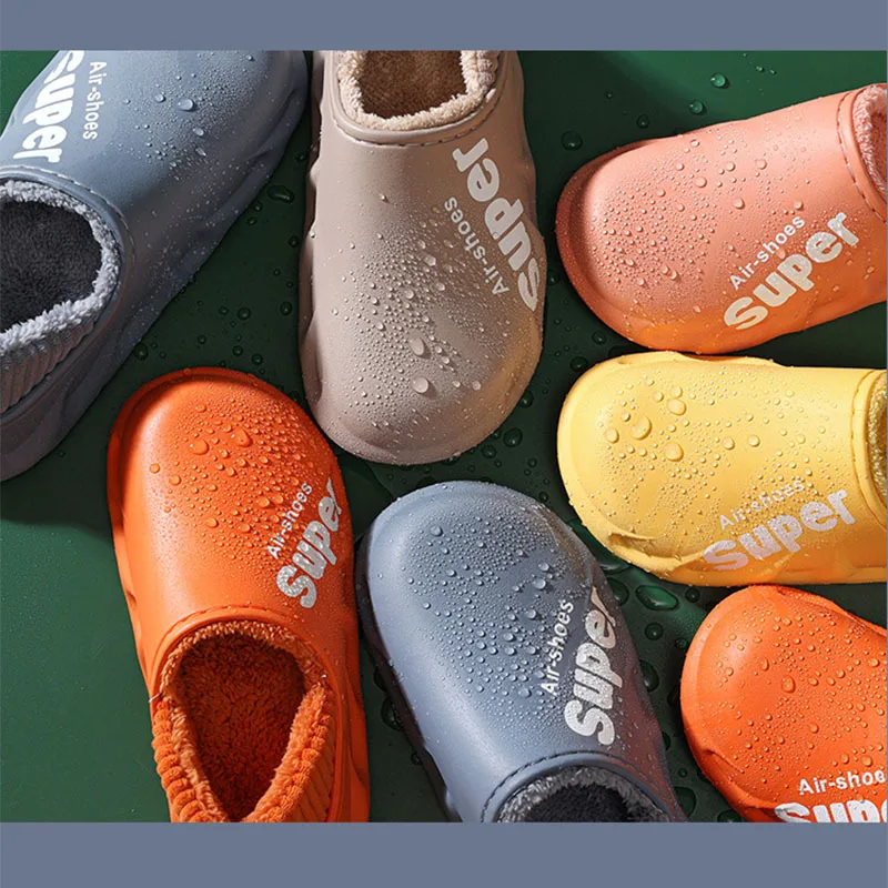 Winter Women House Slippers Waterproof Couples Non-Slip Plush Cotton Indoor Outdoor Cozy Home Autumn Thick Hee