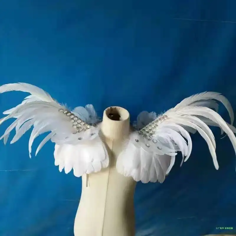 

Victoria White Feather Angel Wings Costume Catwalk Photography Arm Waistcoat Props Dress Adults Stage Performance