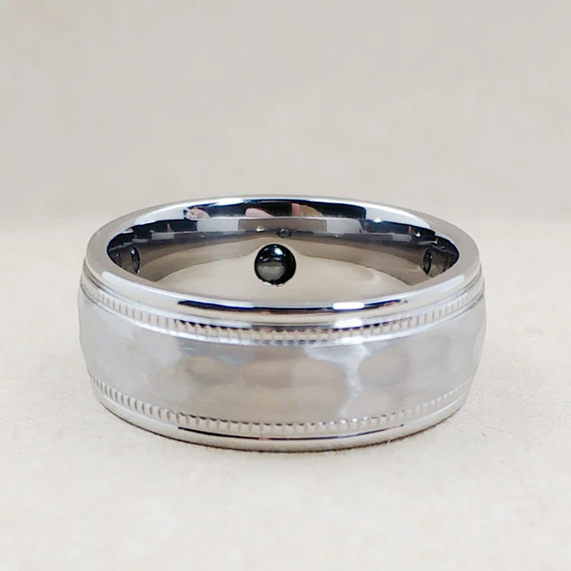 8mm Pure Titanium Rings for Men Women with Healthy Germanium Stone Inlay Matte Hammer Finished Fashion Design Full Size