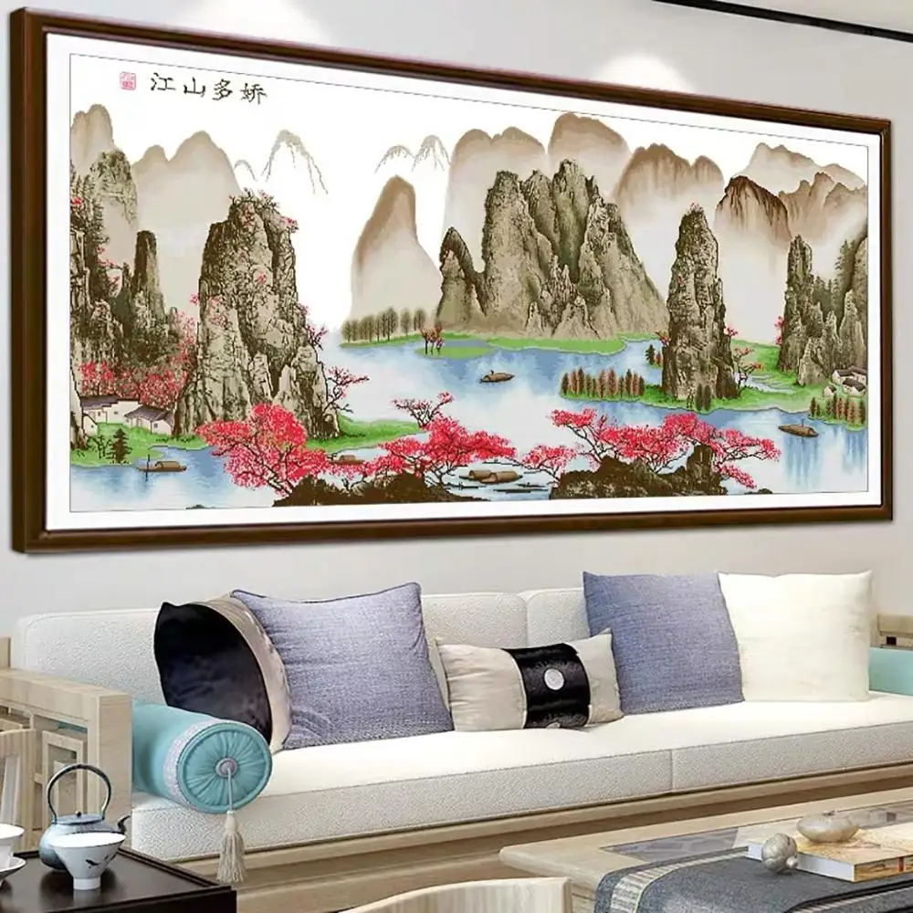 Nature Landscape Mountain River Chinese Painting Stamped Cross Stitch Kit Embroidery needlework set