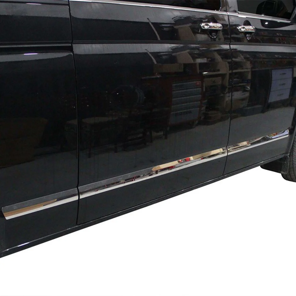 For Volkswagen VW T6 Transporter Chrome Side Door Streamer Single Slide 7 Pcs.  Long Chassis 2015 and Up Stainless Steel