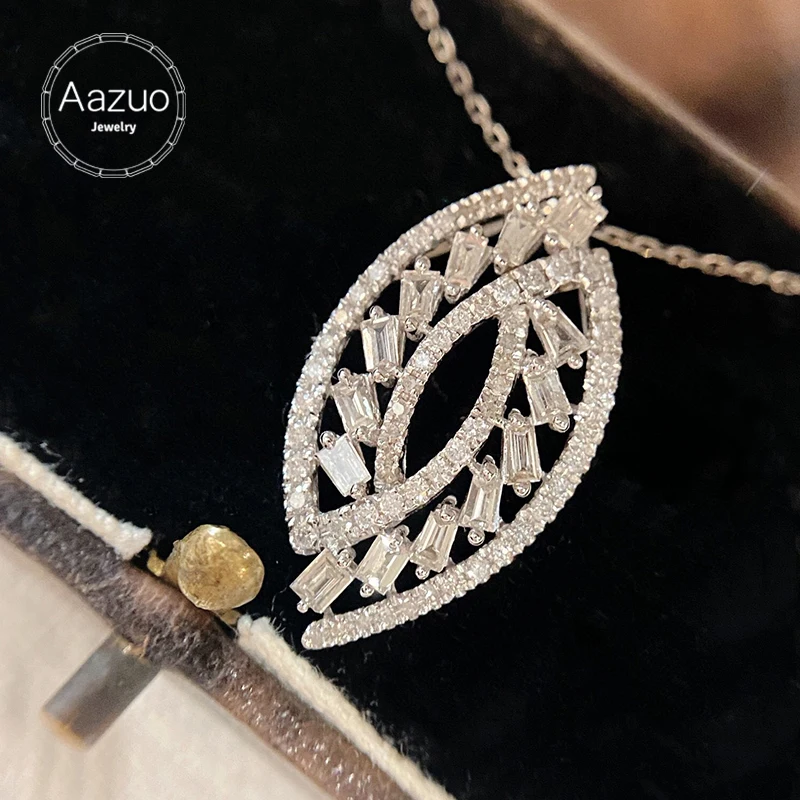 

Aazuo 18K Pure Solid White Gold Real Diamond 0.75ct Luxury Horse Eye Necklace With Chain 45CM Gift For Woman&Lady BirthdayParty