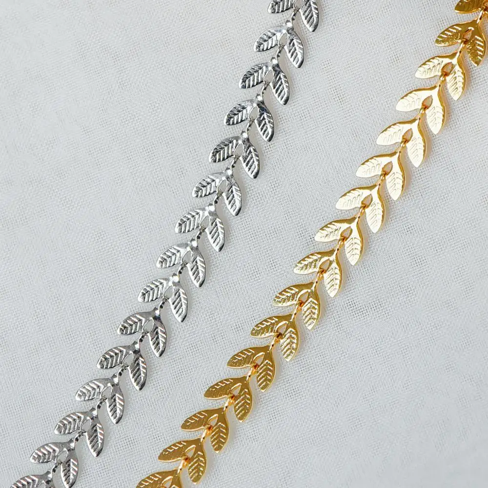 Gold/ Silver Tone Chevron Leaf Chain 6.3mm, Decorative Herringbone, Flat Arrow Designer (#LK-153)/ 1 Meter=3.3ft