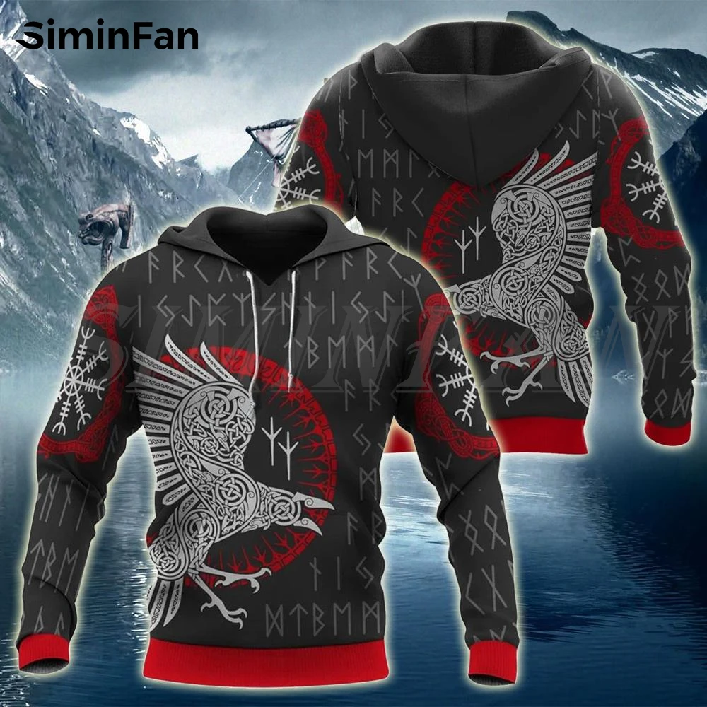 Viking Odin Art Raven Tattoo 3D Print Men Hoodie Zipper Jacket Harajuku Hooded Pullover Unisex Casual Outwear Women Tracksuit