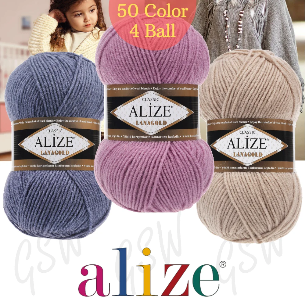 Quality Wool Hand Knitted Yarn, Alize Lanagold, Winter, Warm, Scarf, Baby, 4 Ball, Special, Hobby - Diy - Crochet - Needles, 50 Color Options 240 Meters(100gr), Thread, Rope, Made In Turkey