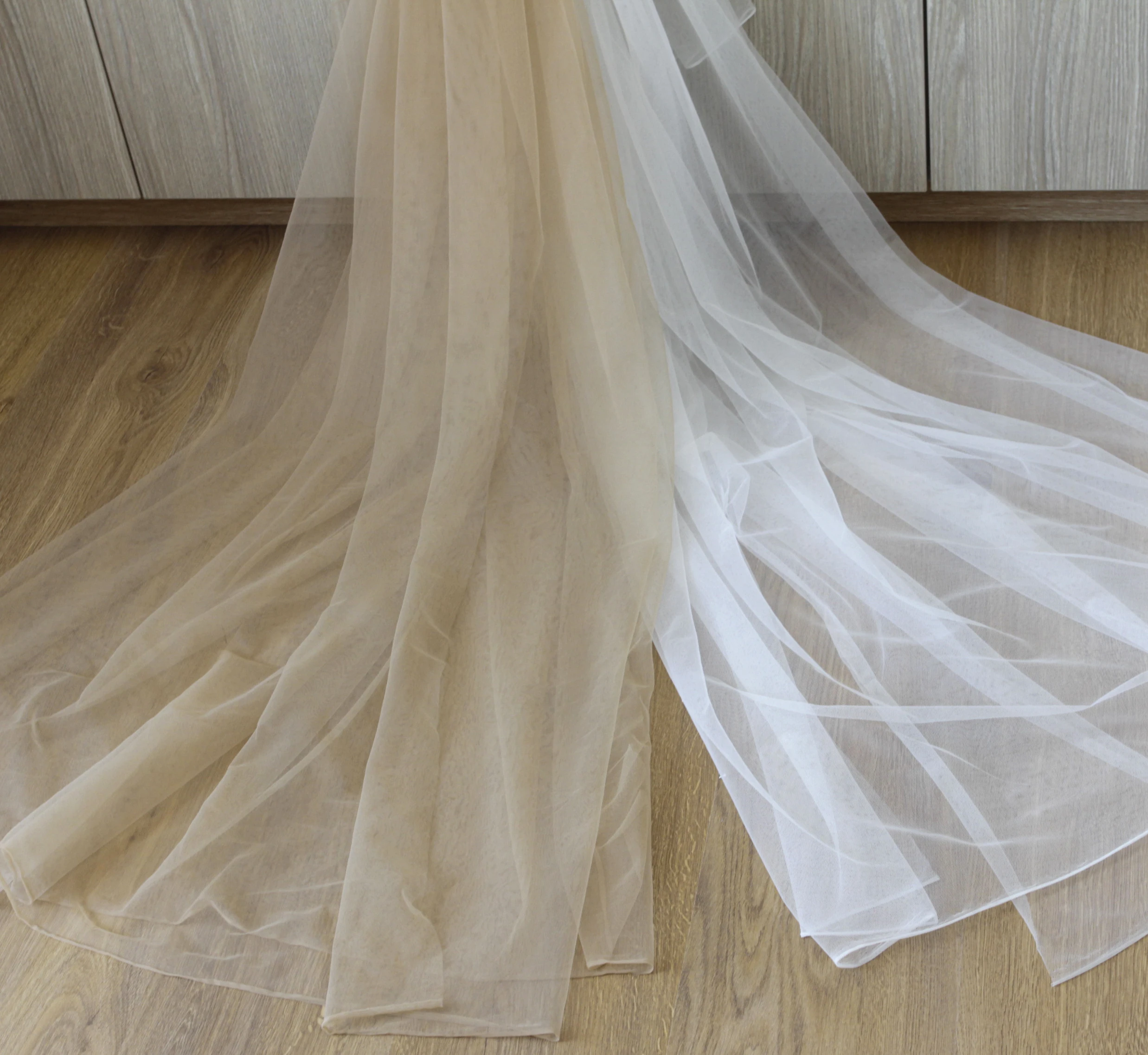 La Belleza 300cm width mesh pure white/beige /off white  bridal viel fabric 2 ways stretch tulle 3 yards /lote