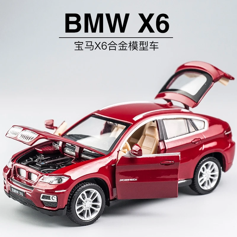 MSZ scala 1:32 Die Cast Car BMW X6 Model Pull Back 4 porte aperte con la collezione di luci sonore giocattoli per bambini ragazzi