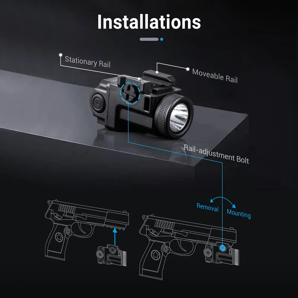 NEXTORCH Weapon Light Mini Pistol Mount 500 Lumens Type-C Rechargeable IPX7 Waterproof G lock Railway WL14