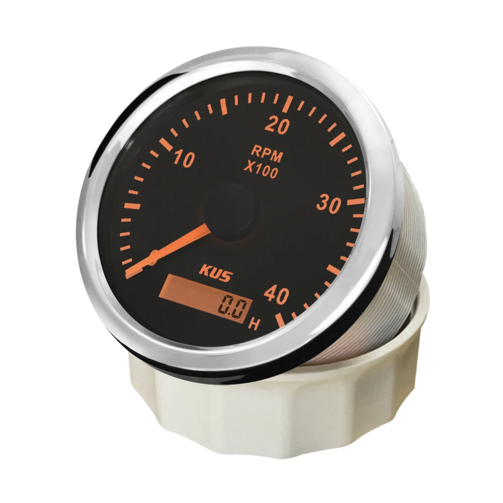 KUS 85mm Waterproof Tachometer RPM Gauge 0-3000RPM 0-4000RPM 0-6000RPM 0-8000RPM with Hour Meter Red Yellow Backlight 9-32V