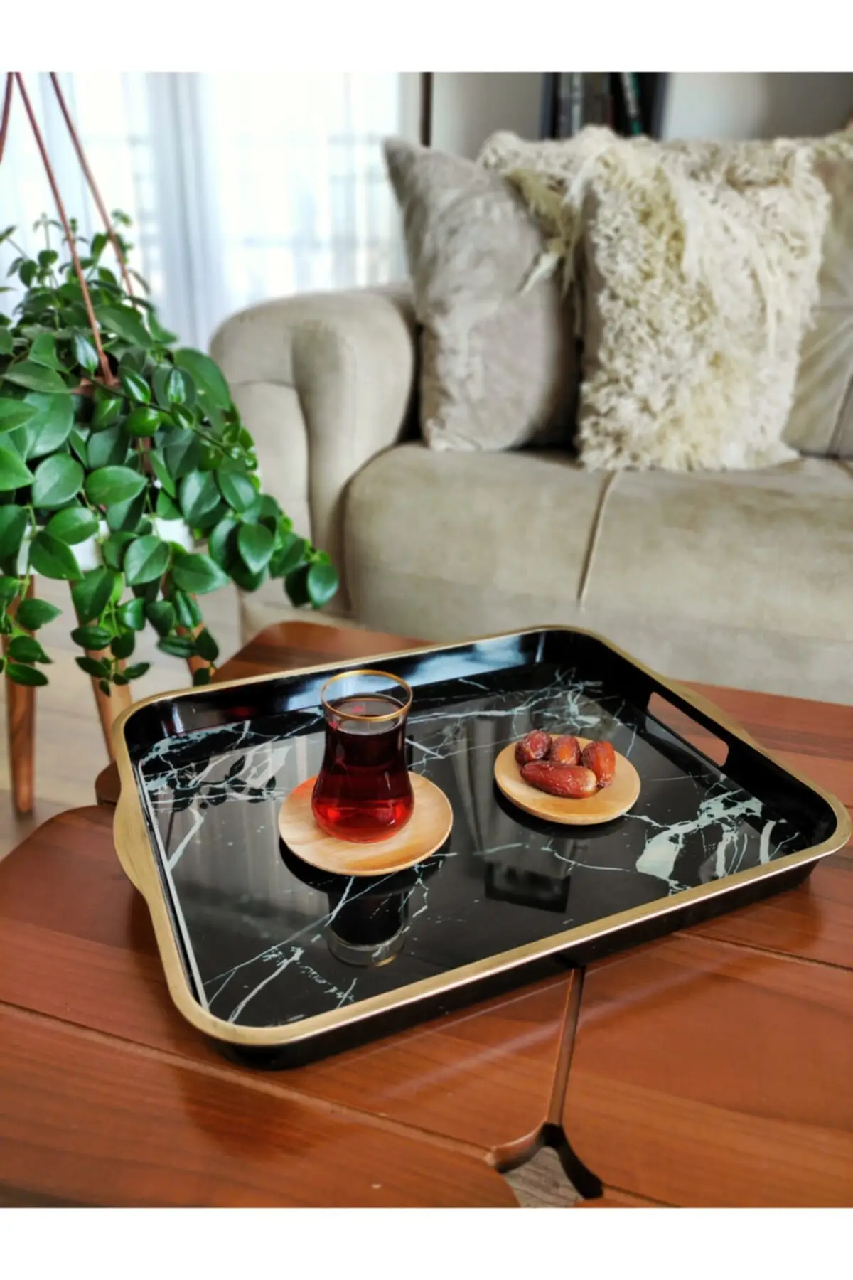 Rectangle Glass Based Big Presentation Tray 32x42cm - Black Marble.