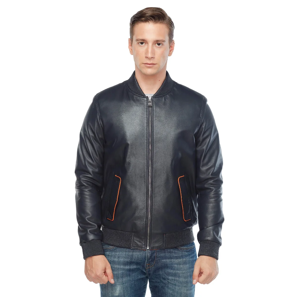 Màu Xanh Hải Quân Garnili Nam Da Thật Chính Hãng Da Phối Orjinal Da Cừu Thu Đông 2022 Biker Slim Size Lớn VintageTürkiye